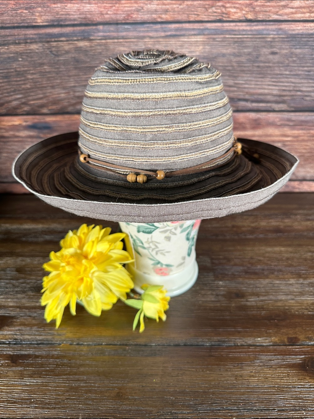 Wallaroo Brenton Light Brown Layered Sun Hat with Bead Accent